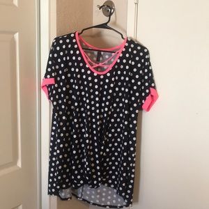 Never worn. Navy top w/ neckline detail. Size XL